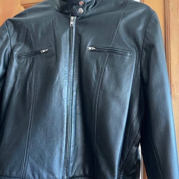 NEW Margaret Godfrey Black Leather Moto Jacket-size 12 - Picture 4 of 7